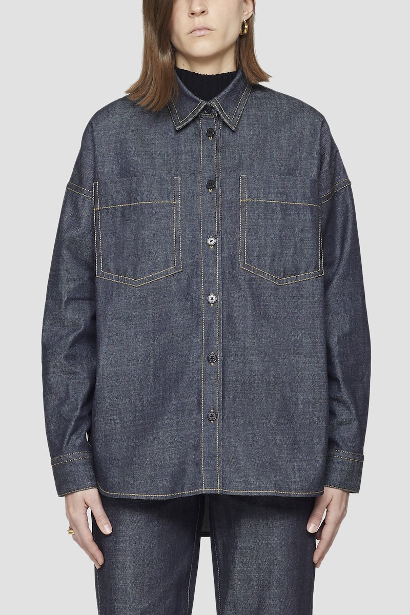 Organic Denim Shirt Jacket-blue #0 Organic Denim Shirt Jacket, INDIGO Natural (Veg)->Cotton LS ORGANIC DENIM SHIRT JKT from 3.1 Phillip Lim. - 0