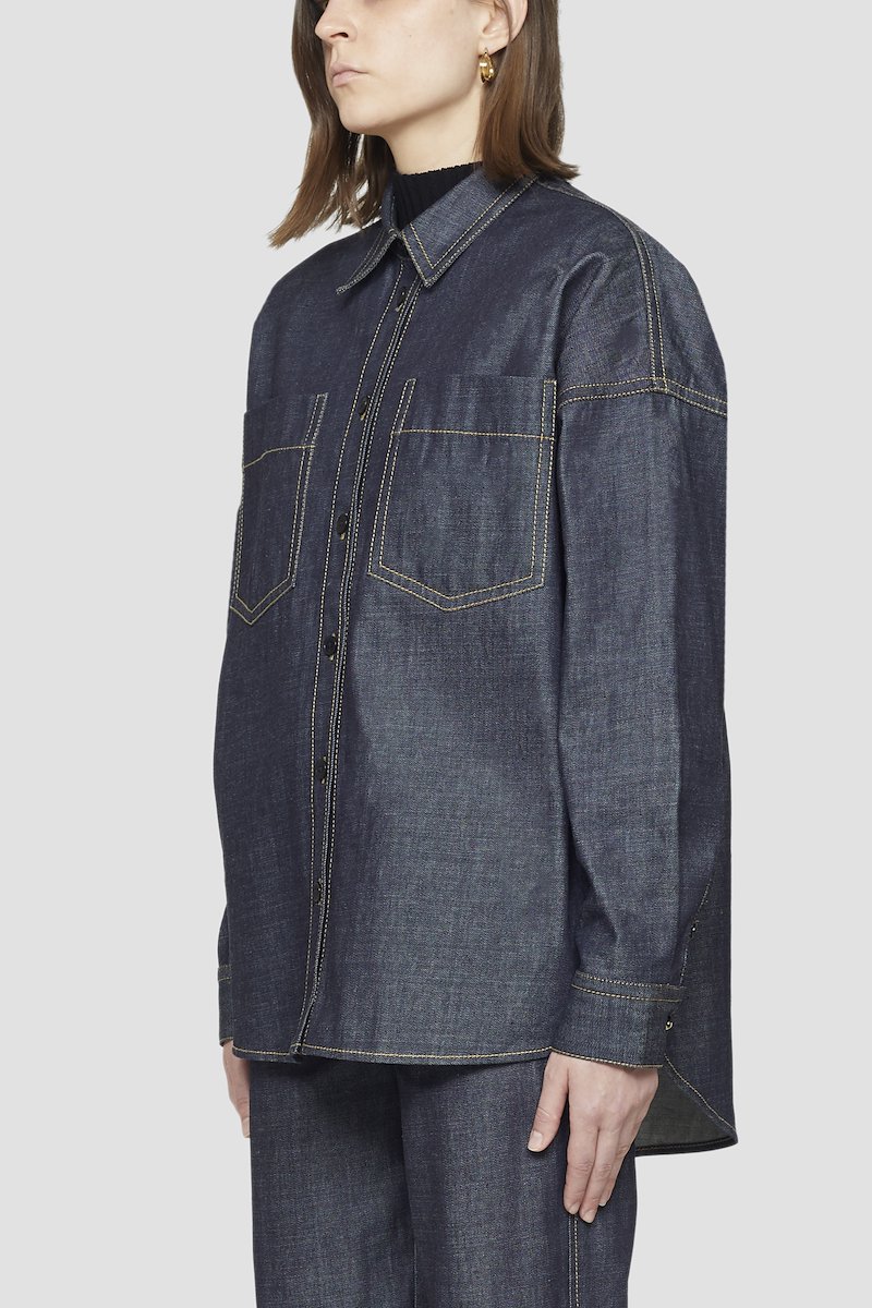 Organic Denim Shirt Jacket-blue #1 Organic Denim Shirt Jacket, INDIGO Natural (Veg)->Cotton LS ORGANIC DENIM SHIRT JKT from 3.1 Phillip Lim. - 1