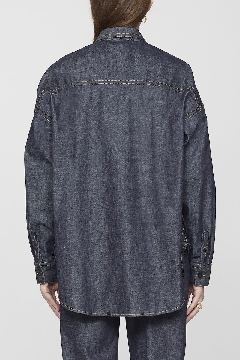 Organic Denim Shirt Jacket-blue #0 Organic Denim Shirt Jacket, INDIGO Natural (Veg)->Cotton LS ORGANIC DENIM SHIRT JKT from 3.1 Phillip Lim. - 2