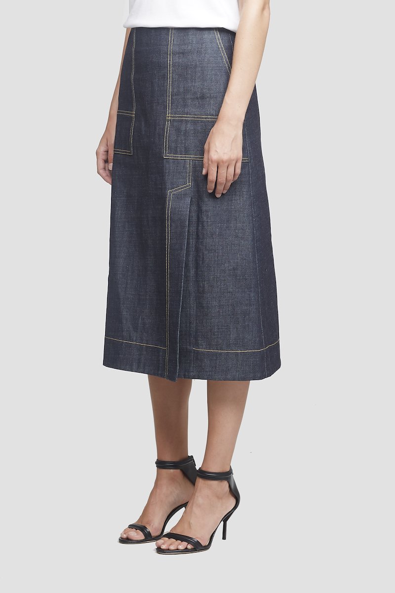 Organic Denim Skirt-blue #1 Organic Denim Skirt, INDIGO Natural (Veg)->Cotton ORGANIC DENIM PATCH PKT SKIRT from 3.1 Phillip Lim. - 1