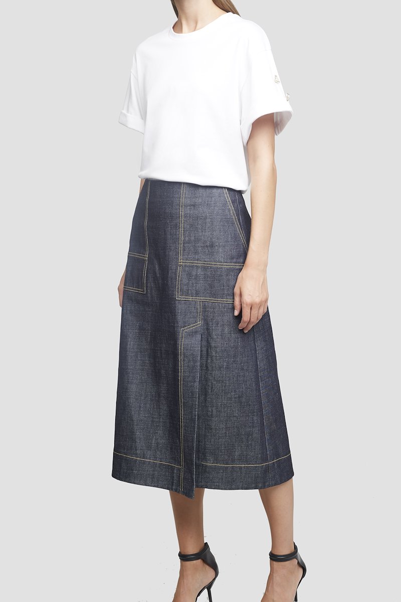 Organic Denim Skirt-blue #1 Organic Denim Skirt, INDIGO Natural (Veg)->Cotton ORGANIC DENIM PATCH PKT SKIRT from 3.1 Phillip Lim. - 3