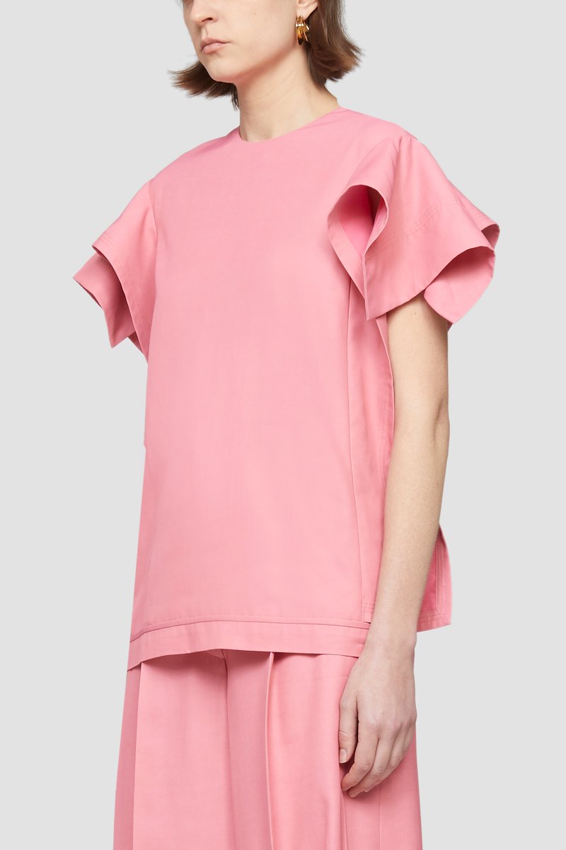 origami-sleeves zipped T-Shirt -pink #0 origami-sleeves zipped T-Shirt , Candy pink origami-sleeves zipped T-Shirt from 3.1 PHILLIP LIM featuring crew neck, rear zip fastening and short sleeves.- 2