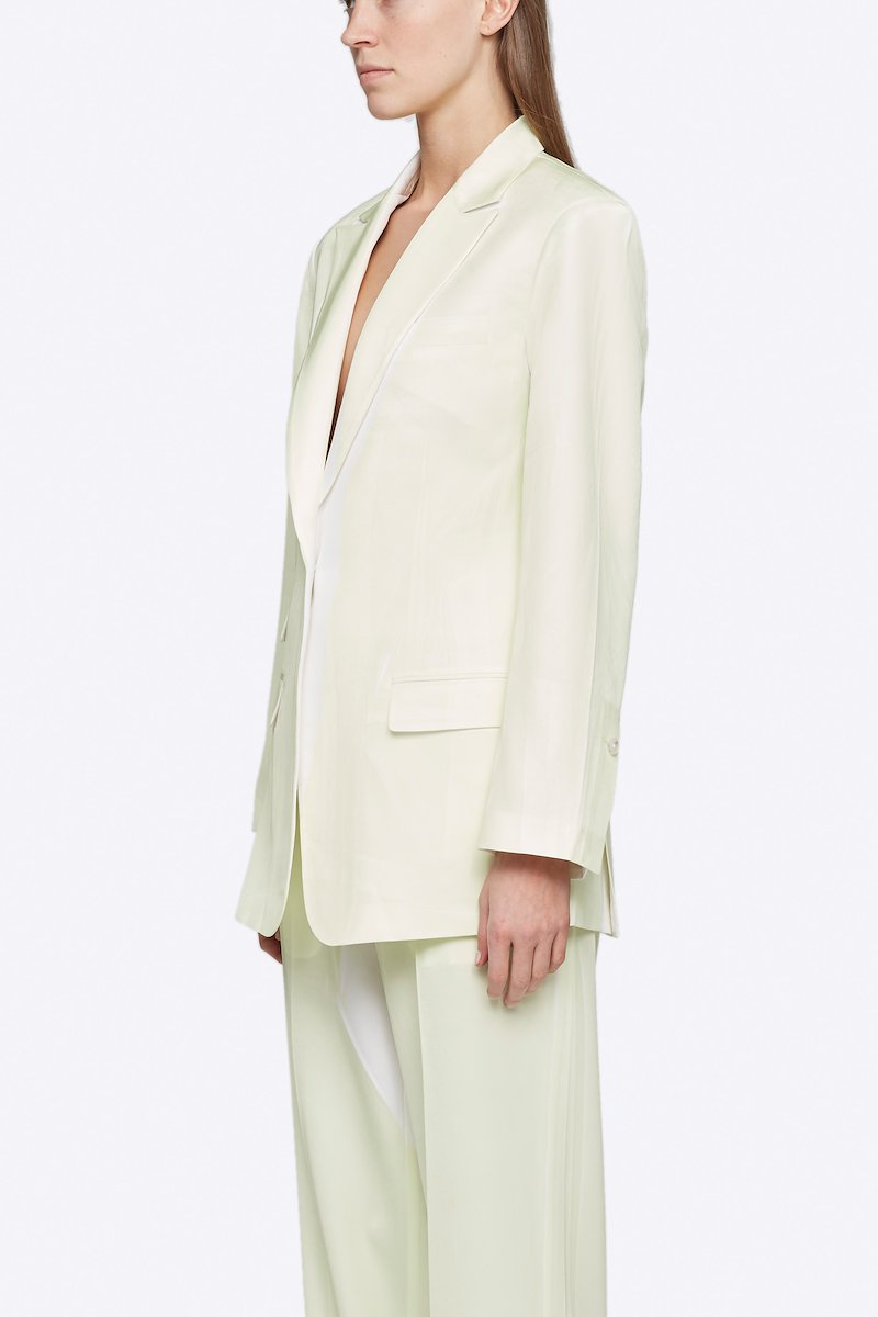 Overprinted Blazer-white #1 Overprinted Blazer, Time to take your blazer game to a whole new level. Detailed with peaked lapels, this pale yellow and white single-breasted blazer from 3.1 Phillip Lim is all you need for a sophisticated "I mean business" look. Ready to step up? Featuring a front button fastening, long sleeves, button cuffs, a chest pocket, front flap pockets and a double vent to the rear. POSITIVELY CONSCIOUS: This product is made with a certified eco-material or a recycled material that is better for the planet, so you can be confident you are choosing positively.- 1