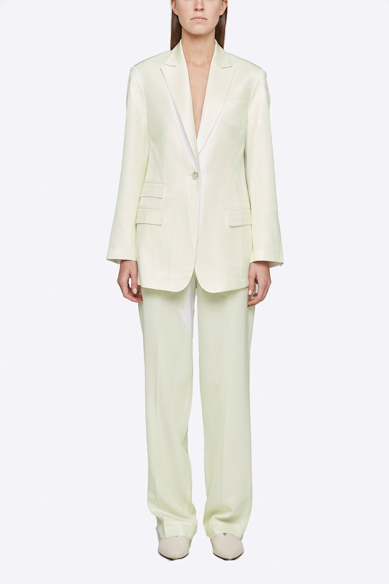 Overprinted Blazer-white #0 Overprinted Blazer, Time to take your blazer game to a whole new level. Detailed with peaked lapels, this pale yellow and white single-breasted blazer from 3.1 Phillip Lim is all you need for a sophisticated "I mean business" look. Ready to step up? Featuring a front button fastening, long sleeves, button cuffs, a chest pocket, front flap pockets and a double vent to the rear. POSITIVELY CONSCIOUS: This product is made with a certified eco-material or a recycled material that is better for the planet, so you can be confident you are choosing positively.- 4