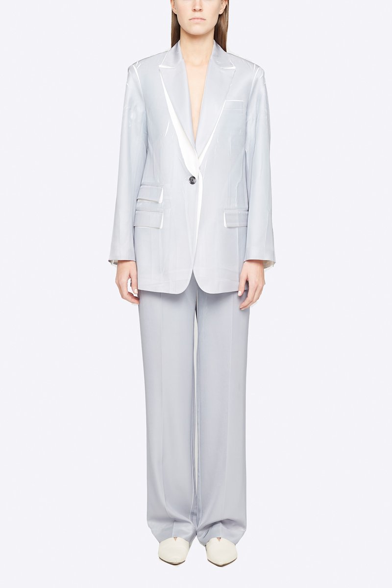 Overprinted Blazer-grey #0 Overprinted Blazer, Time to take your blazer game to a whole new level. Detailed with peaked lapels, this grey and white single-breasted blazer from 3.1 Phillip Lim is all you need for a sophisticated "I mean business" look. Ready to step up? Featuring a front button fastening, long sleeves, button cuffs, a chest pocket, front flap pockets and a double vent to the rear. POSITIVELY CONSCIOUS: This product is made with a certified eco-material or a recycled material that is better for the planet, so you can be confident you are choosing positively.- 4