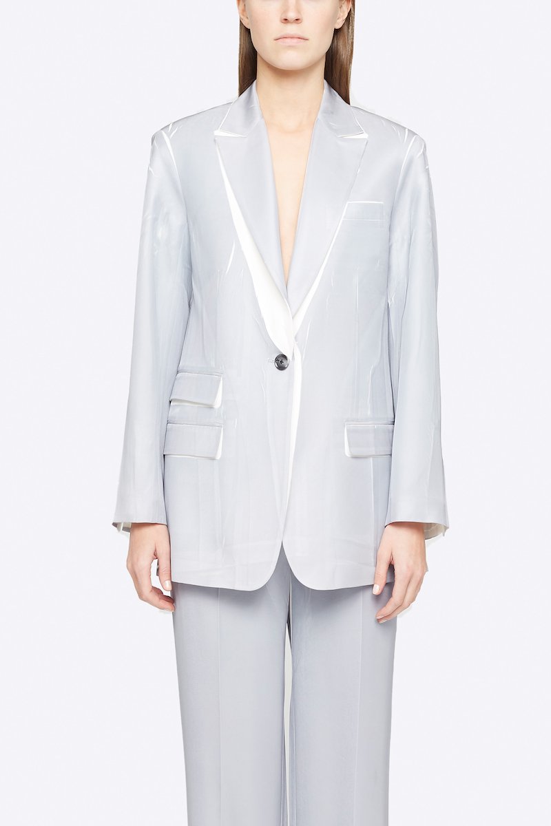 Overprinted Blazer-grey #0 Overprinted Blazer, Time to take your blazer game to a whole new level. Detailed with peaked lapels, this grey and white single-breasted blazer from 3.1 Phillip Lim is all you need for a sophisticated "I mean business" look. Ready to step up? Featuring a front button fastening, long sleeves, button cuffs, a chest pocket, front flap pockets and a double vent to the rear. POSITIVELY CONSCIOUS: This product is made with a certified eco-material or a recycled material that is better for the planet, so you can be confident you are choosing positively.- 0