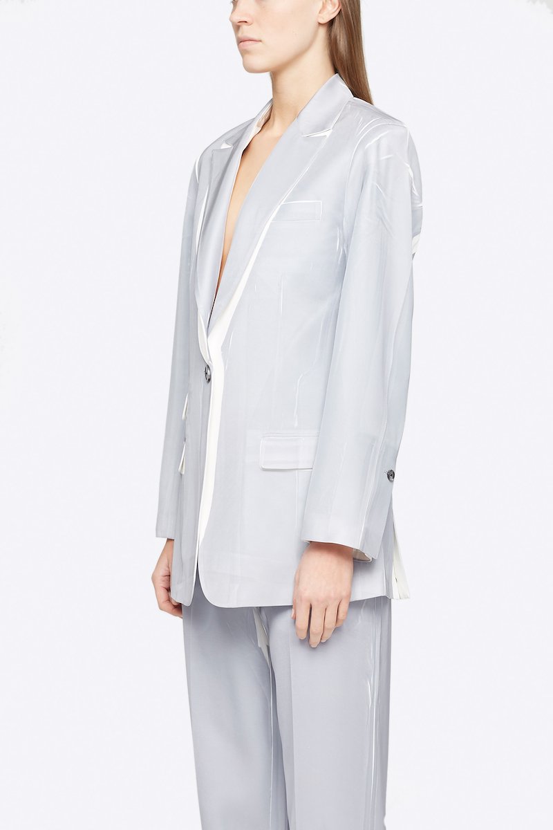 Overprinted Blazer-grey #1 Overprinted Blazer, Time to take your blazer game to a whole new level. Detailed with peaked lapels, this grey and white single-breasted blazer from 3.1 Phillip Lim is all you need for a sophisticated "I mean business" look. Ready to step up? Featuring a front button fastening, long sleeves, button cuffs, a chest pocket, front flap pockets and a double vent to the rear. POSITIVELY CONSCIOUS: This product is made with a certified eco-material or a recycled material that is better for the planet, so you can be confident you are choosing positively.- 1