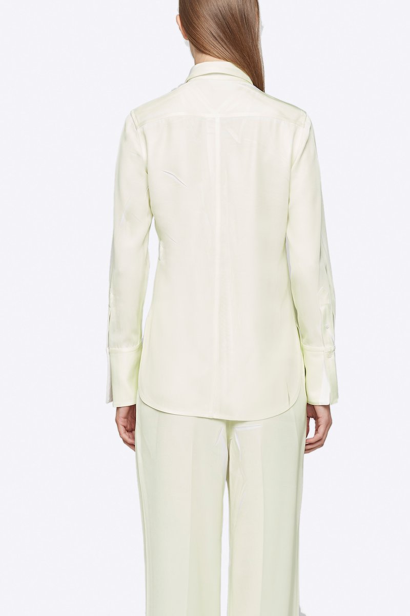 Overprinted Button Down Blouse-white #0 Overprinted Button Down Blouse, There's no bad day a great outfit can't fix. Detailed with a concealed front button placket, this pale yellow and white shirt from 3.1 Phillip Lim will brighten up your wardrobe and your days. Feeling better yet? Featuring a spread collar, long sleeves, button cuffs and a curved hem. POSITIVELY CONSCIOUS: This product is made with a certified eco-material or a recycled material that is better for the planet, so you can be confident you are choosing positively.- 2