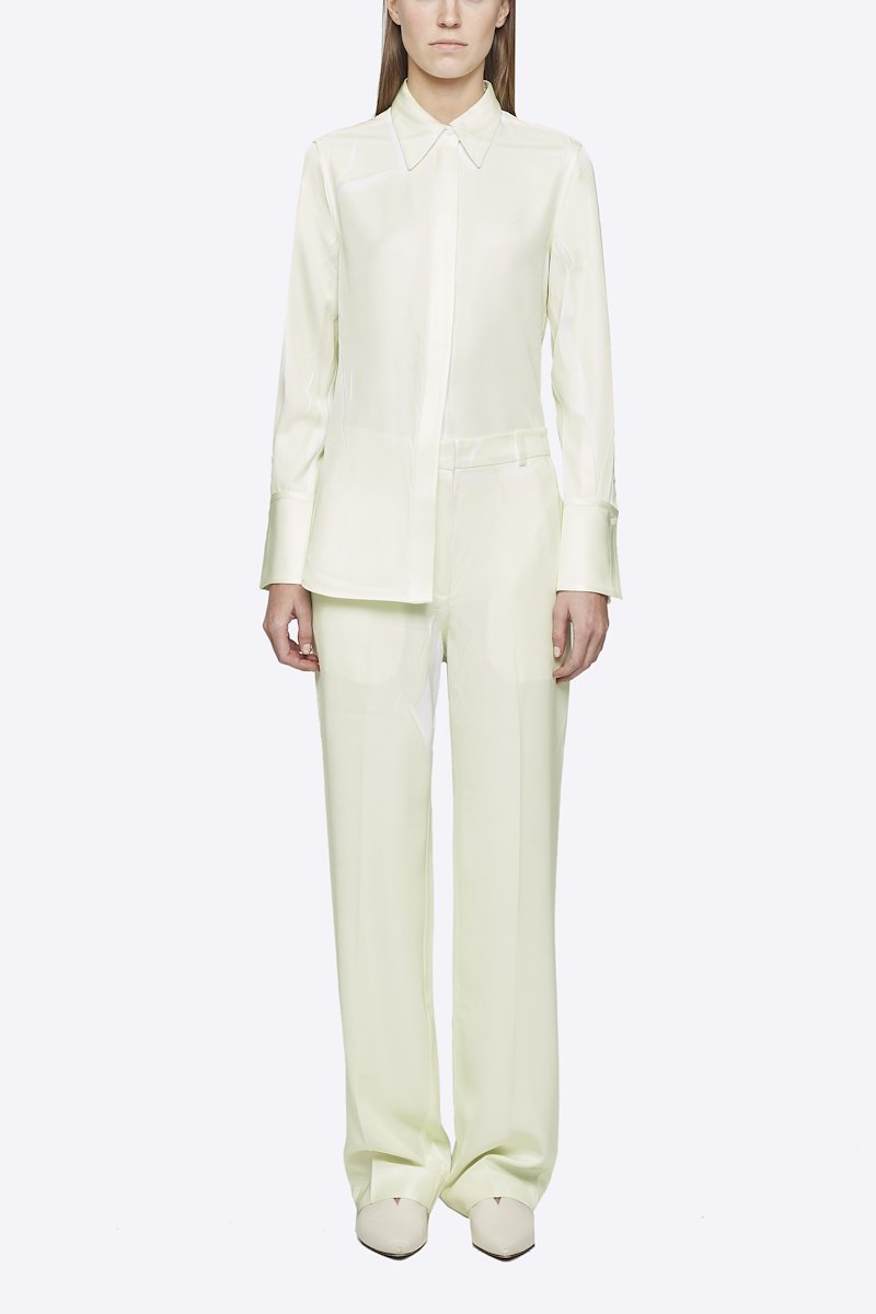 Overprinted Relaxed Fit Trouser-yellow #0 Overprinted Relaxed Fit Trouser, Elegance never goes out of style. Cut with a straight leg, these pale yellow and white tailored trousers from 3.1 Phillip Lim are the perfect choice for a sophisticated look. Make them yours - before someone else does. Featuring a high waist, belt loops, a concealed front fastening, side slit pockets, back buttoned welt pocket, a straight leg and a long length. POSITIVELY CONSCIOUS: This product is made with a certified eco-material or a recycled material that is better for the planet, so you can be confident you are choosing positively.- 4
