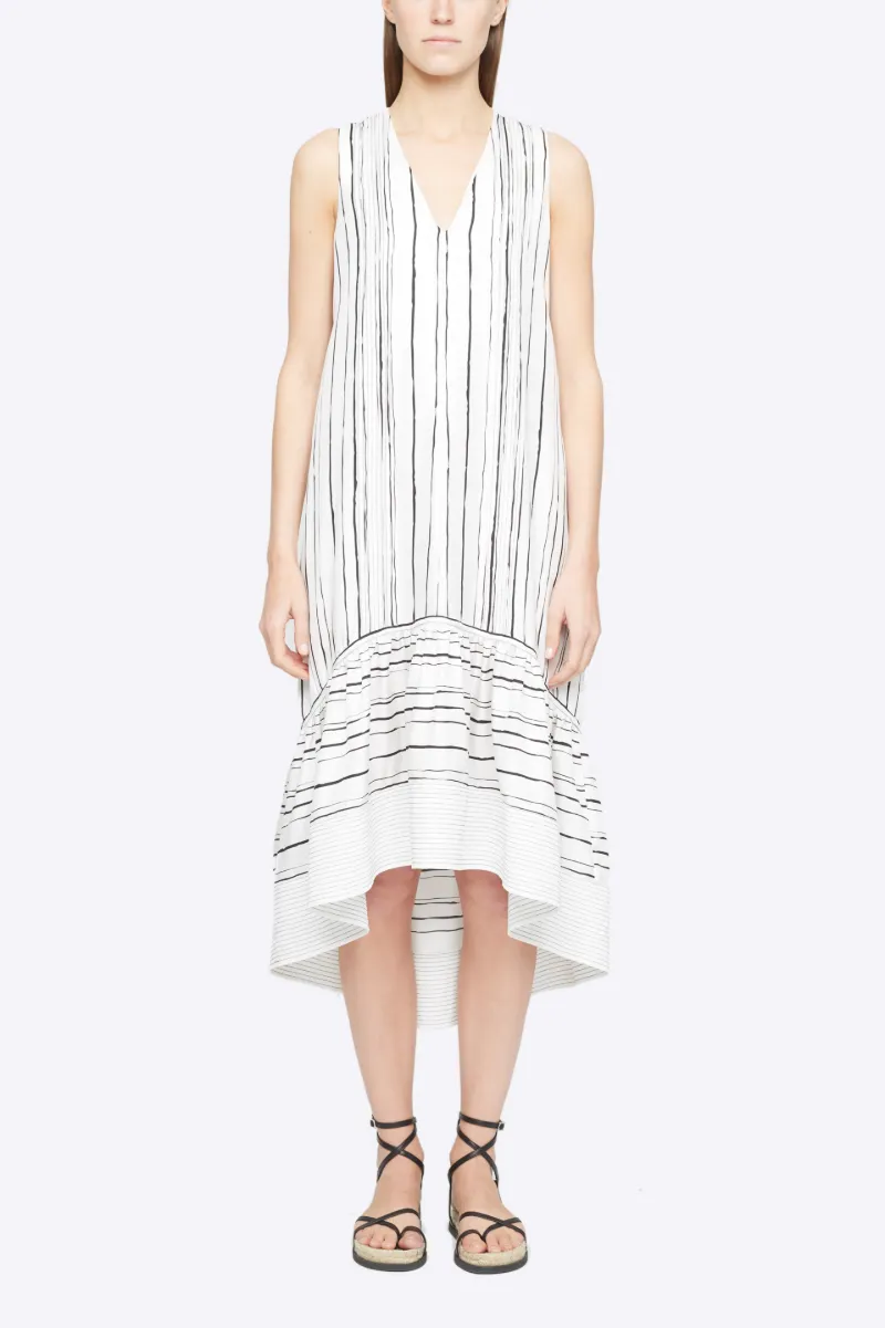 black and white striped sleeveless dress