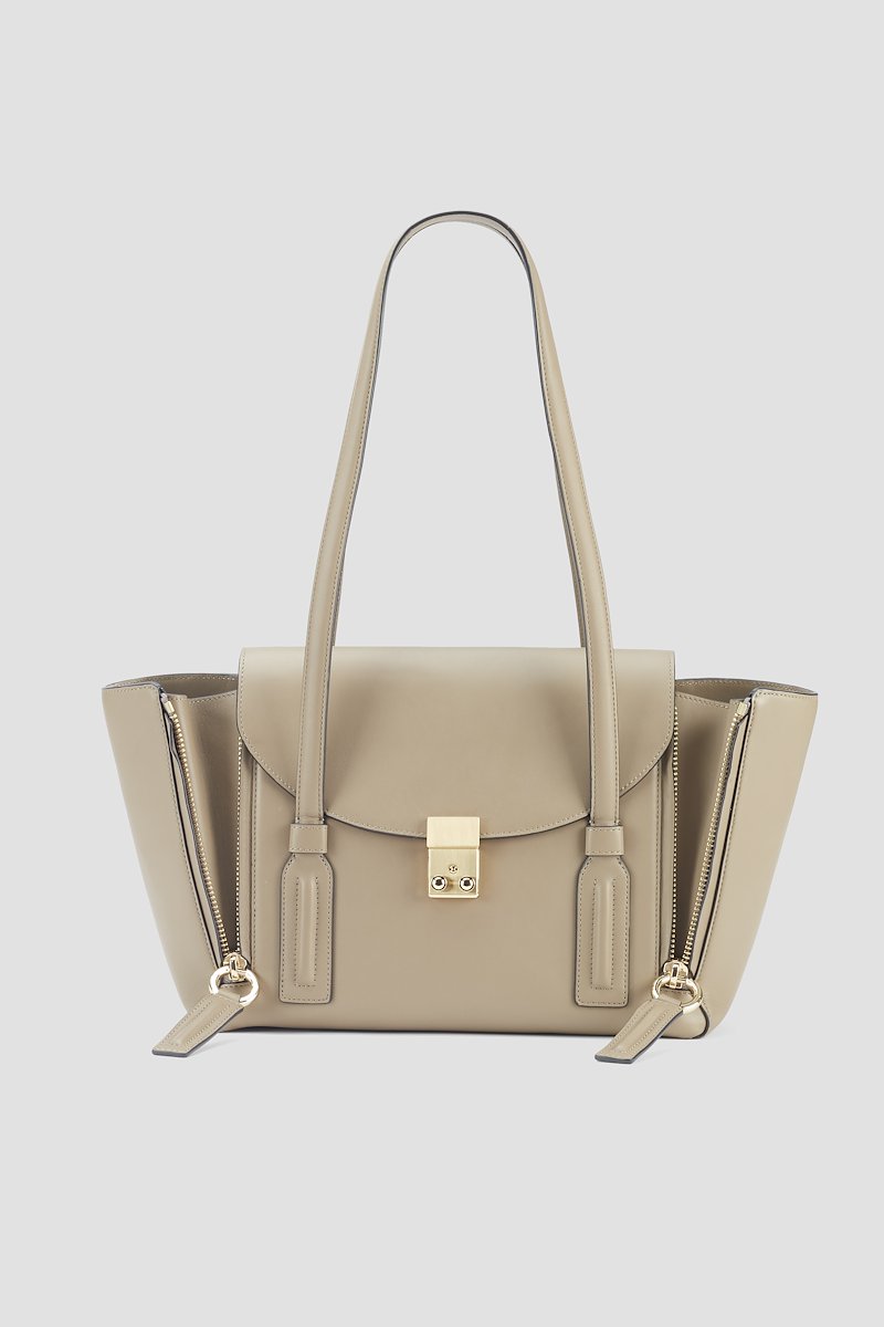 Pashli Medium Shoulder Bag-brown #0 Pashli Medium Shoulder Bag, Brown calf leather Pashli medium shoulder bag from 3.1 PHILLIP LIM featuring two rounded top handles, gold-tone hardware, padlock fastening, internal slip pocket and zip details.- 0