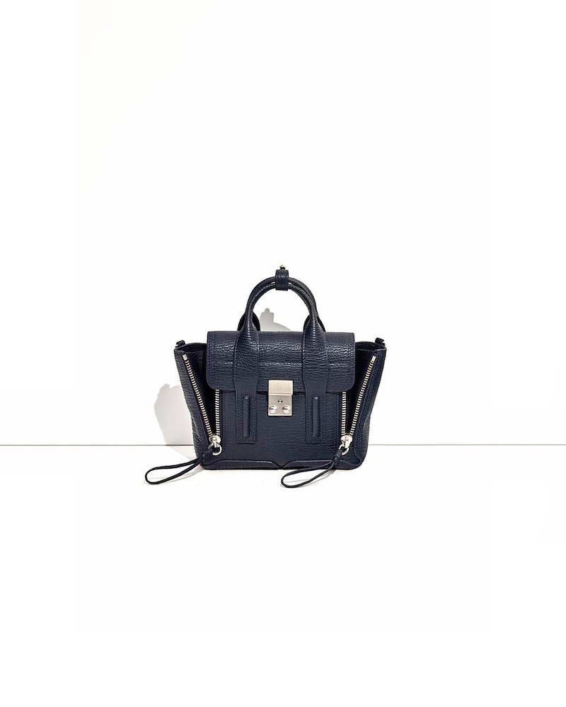 Pashli Mini Satchel-blue #0 Pashli Mini Satchel, Ink blue calf leather Pashli mini satchel bag from 3.1 Phillip Lim featuring adjustable detachable shoulder strap, silver-tone hardware, two rounded top handles, clasp fastening, main compartment, internal zip pocket and zip details.- 0