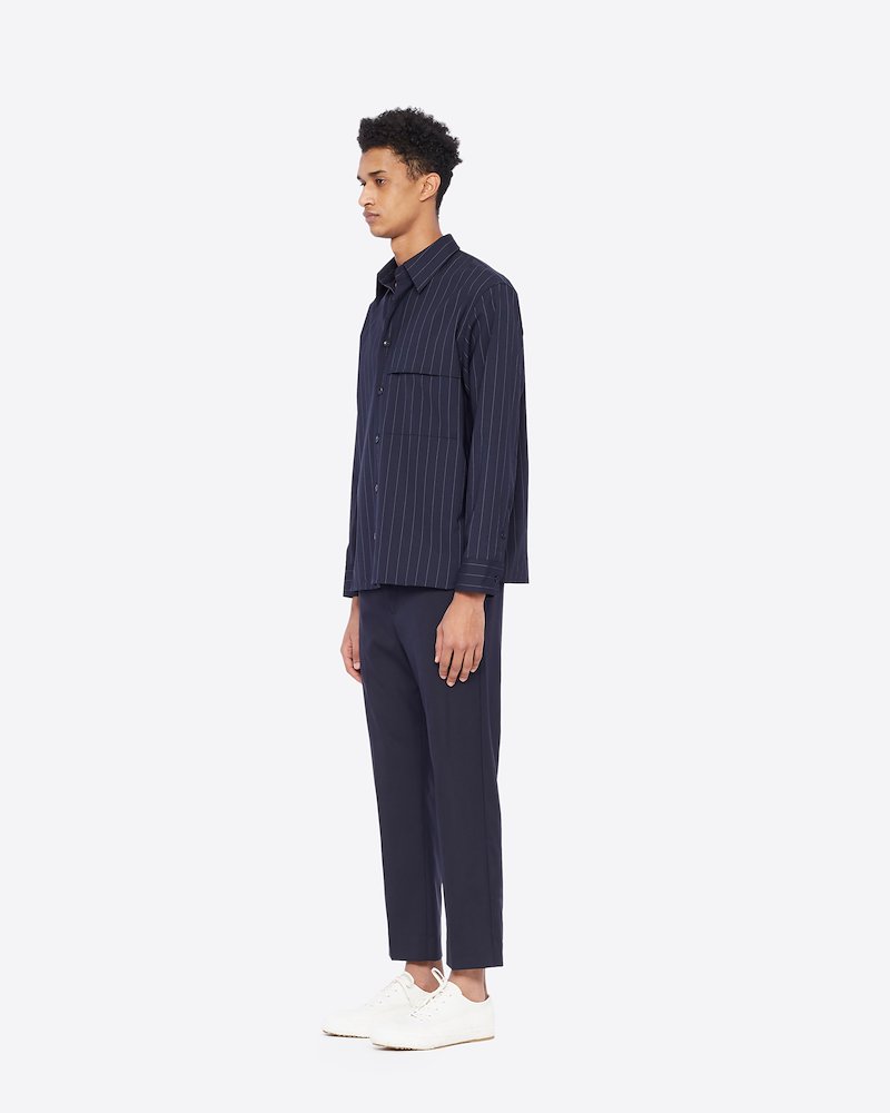 Pinstripe Shirt-blue #1 Pinstripe Shirt, NAVY PINSTRIPE Wool or fine animal hair->Wool Pinstripe Shirt from 3.1 Phillip Lim. - 1