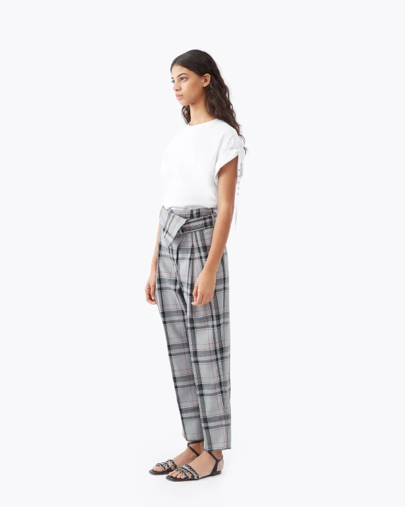 plaid belted pants