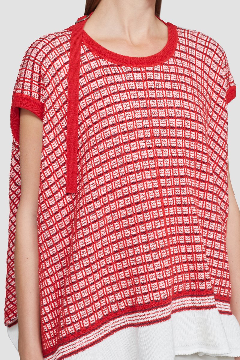 Plaid Knit Jacquard Cap Sleeve Top-red #0 Plaid Knit Jacquard Cap Sleeve Top, null- 4