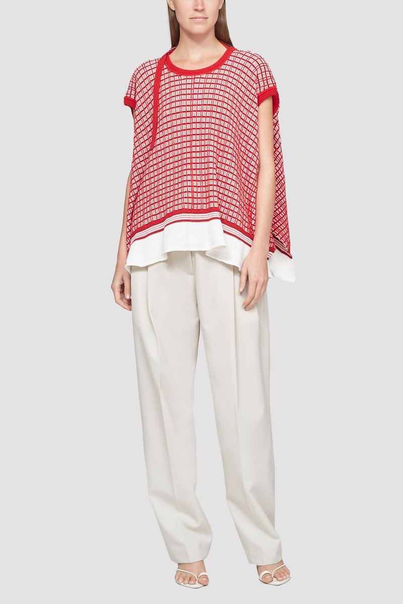 Plaid Knit Jacquard Cap Sleeve Top-red #0 Plaid Knit Jacquard Cap Sleeve Top, null- 0