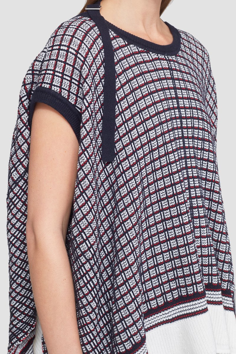 Plaid Knit Jacquard Cap Sleeve Top-blue #0 Plaid Knit Jacquard Cap Sleeve Top, null- 4
