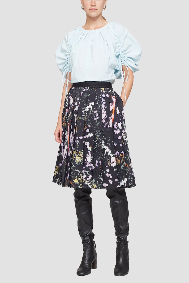 Pleated Floral Skirt-black #0 Pleated Floral Skirt, null- 0