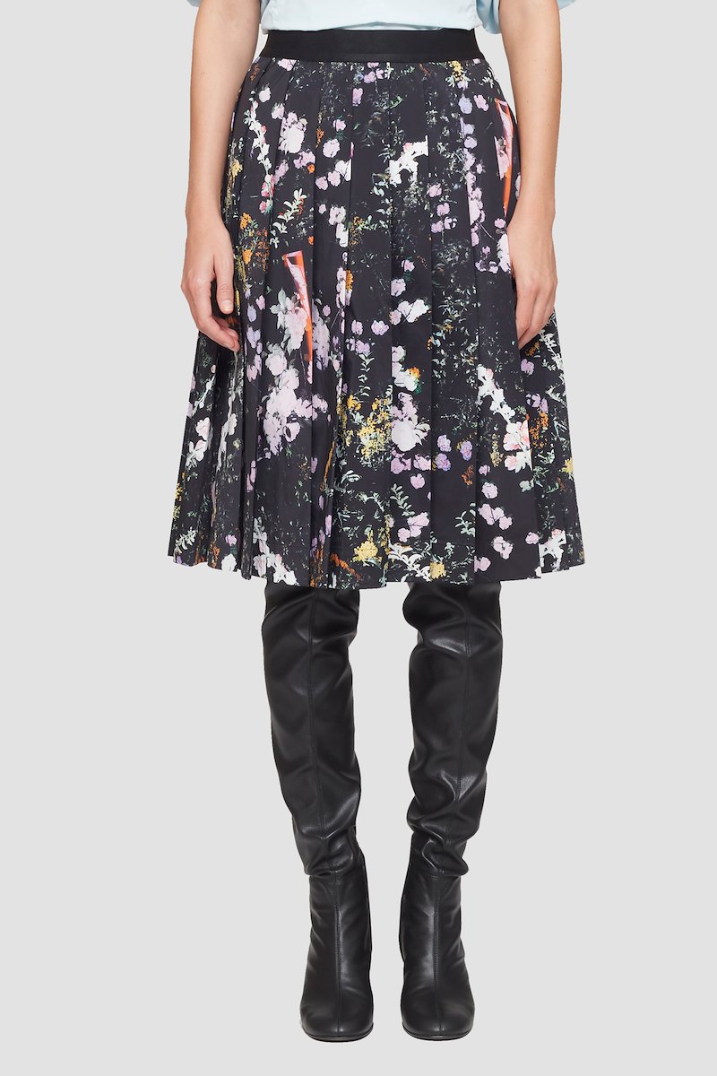 Pleated Floral Skirt-black #1 Pleated Floral Skirt, null- 1