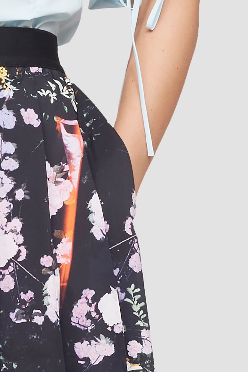Pleated Floral Skirt-black #0 Pleated Floral Skirt, null- 4