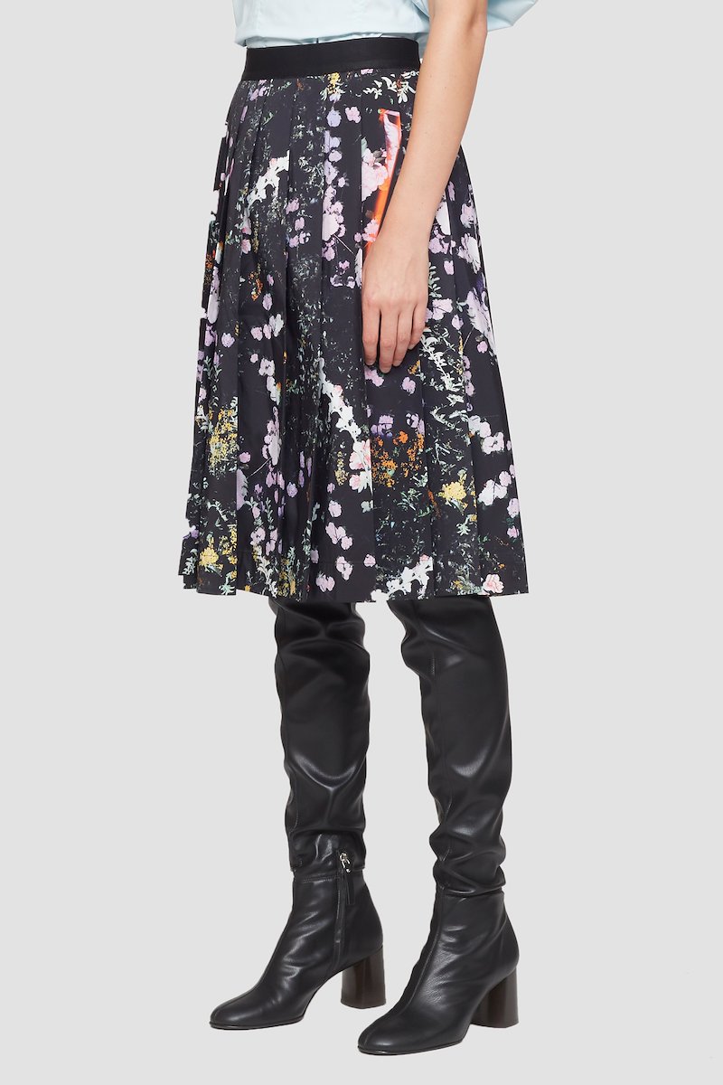 Pleated Floral Skirt-black #0 Pleated Floral Skirt, null- 2