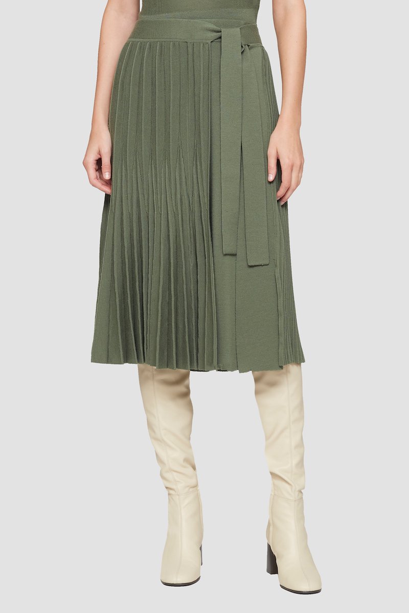 Pleated Tie Waist Skirt-green #1 Pleated Tie Waist Skirt, null- 1