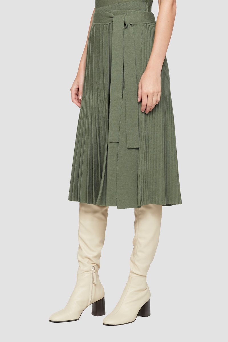 Pleated Tie Waist Skirt-green #0 Pleated Tie Waist Skirt, null- 2