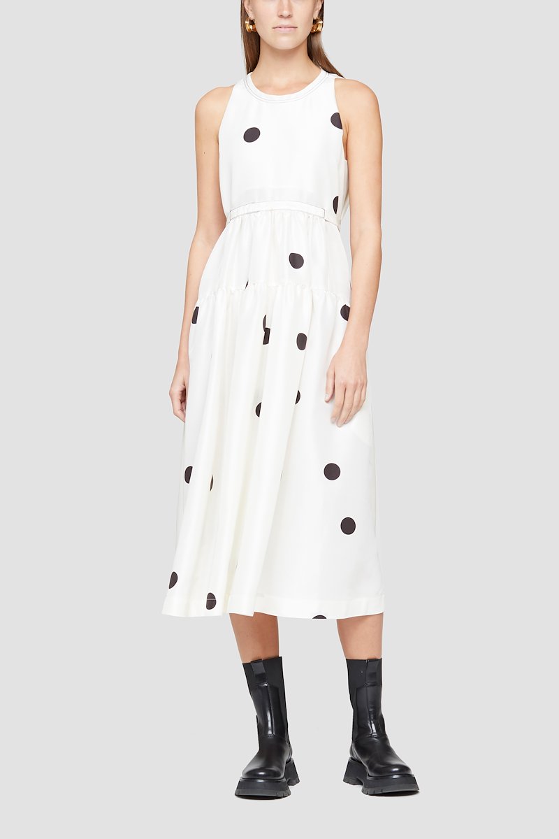 polka dot-print silk dress -white #1 polka dot-print silk dress , Antique white/black silk polka dot-print silk dress from 3.1 PHILLIP LIM featuring flared design, polka dot print, crew neck, rear tie fastening, sleeveless, fitted waistline and mid-length.- 1