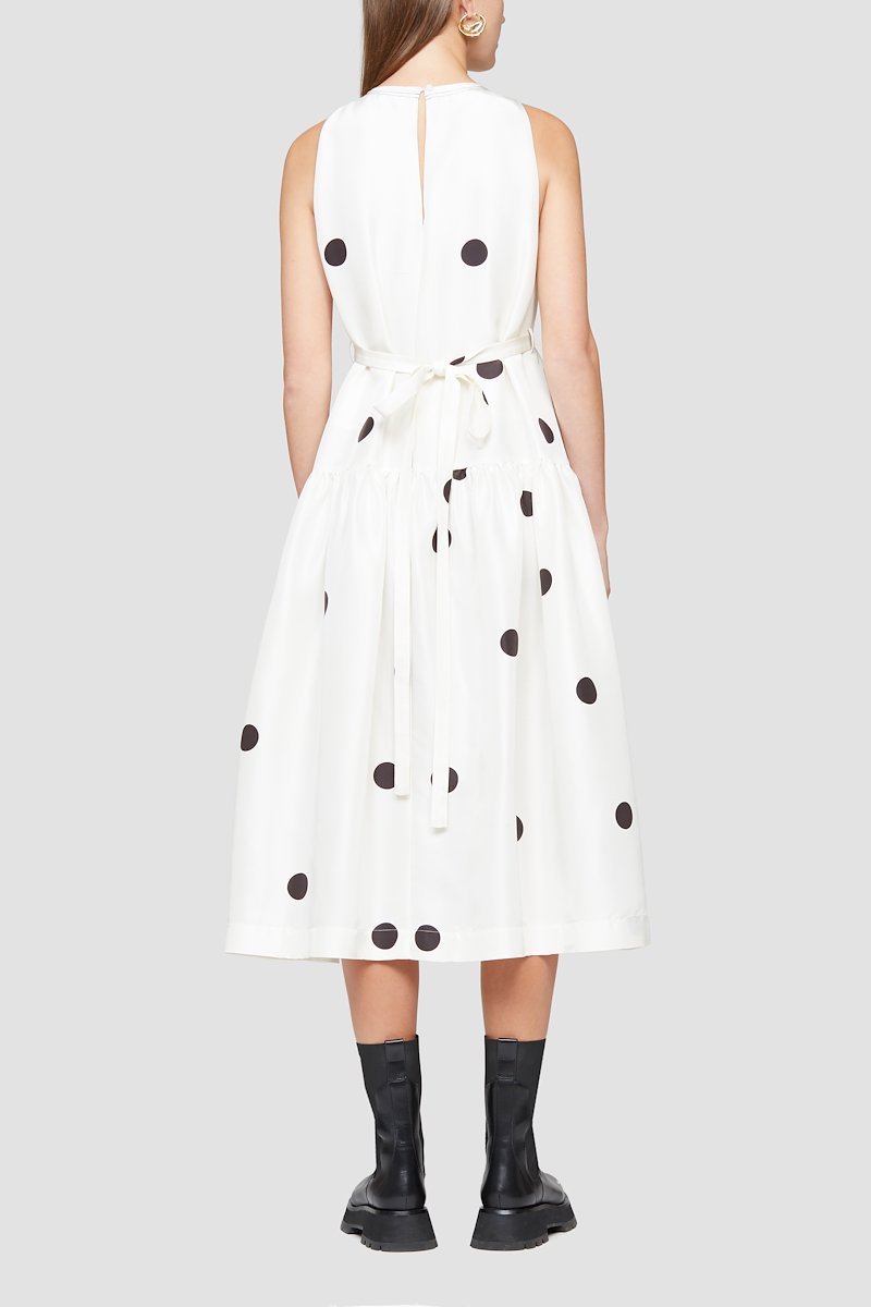 polka dot-print silk dress -white #1 polka dot-print silk dress , Antique white/black silk polka dot-print silk dress from 3.1 PHILLIP LIM featuring flared design, polka dot print, crew neck, rear tie fastening, sleeveless, fitted waistline and mid-length.- 3