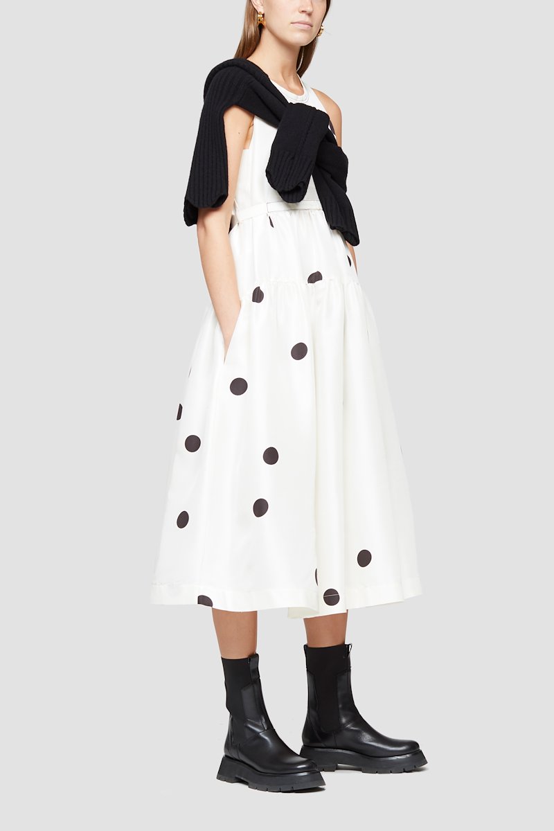 polka dot-print silk dress -white #0 polka dot-print silk dress , Antique white/black silk polka dot-print silk dress from 3.1 PHILLIP LIM featuring flared design, polka dot print, crew neck, rear tie fastening, sleeveless, fitted waistline and mid-length.- 0