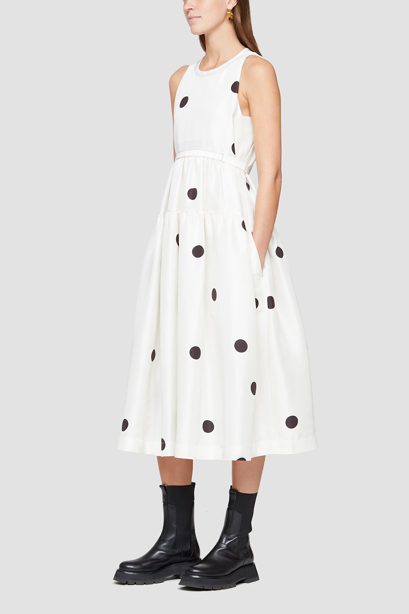 polka dot-print silk dress -white #0 polka dot-print silk dress , Antique white/black silk polka dot-print silk dress from 3.1 PHILLIP LIM featuring flared design, polka dot print, crew neck, rear tie fastening, sleeveless, fitted waistline and mid-length.- 2