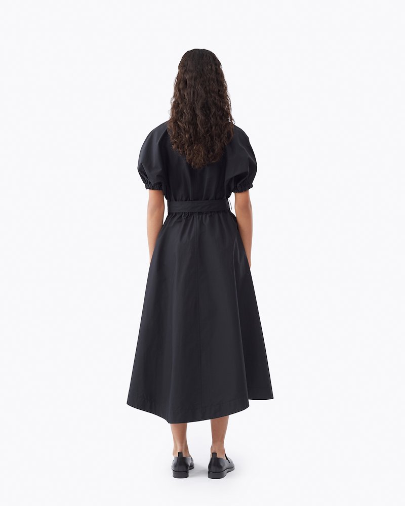 puff sleeve belted shirt dress