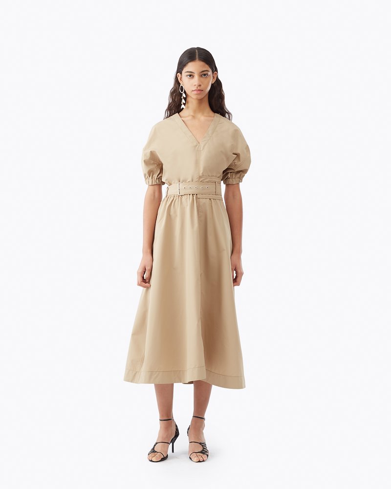 puff sleeve belted shirt dress