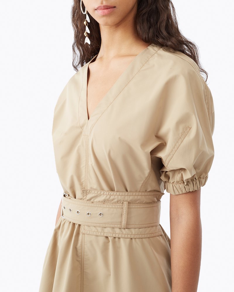 puff sleeve belted shirt dress