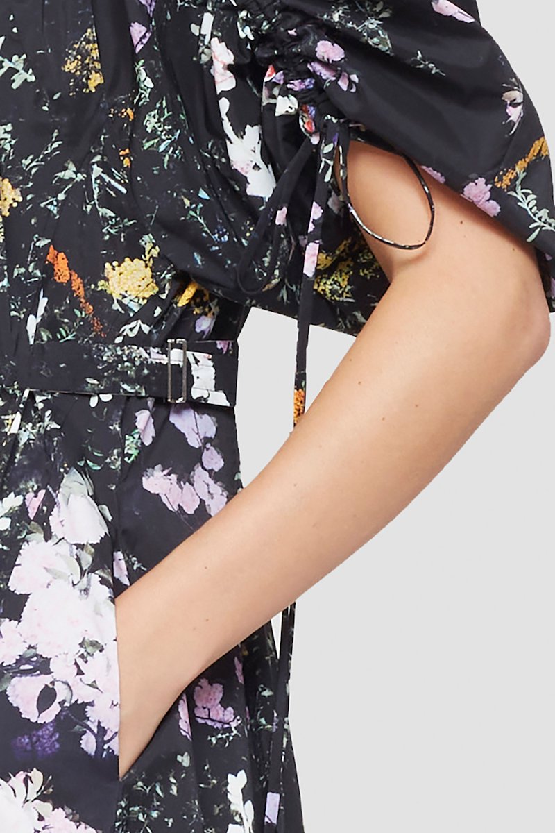 Puff Sleeve Floral Flare Dress-black #1 Puff Sleeve Floral Flare Dress, null- 3