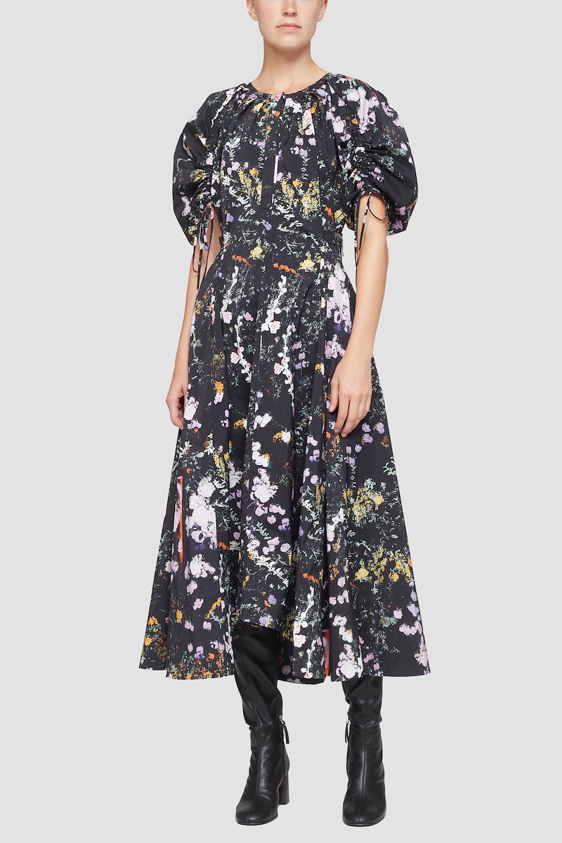 Puff Sleeve Floral Flare Dress-black #0 Puff Sleeve Floral Flare Dress, null- 0