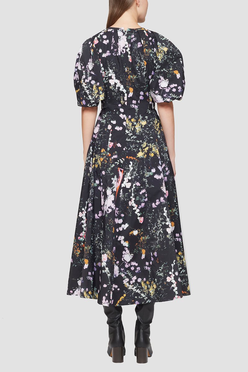 Puff Sleeve Floral Flare Dress-black #0 Puff Sleeve Floral Flare Dress, null- 2