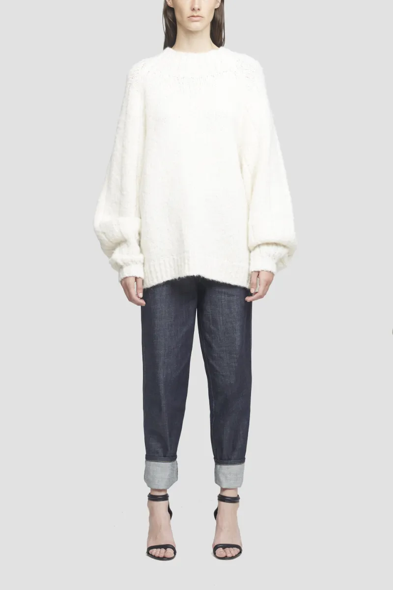 balloon sleeve white sweater