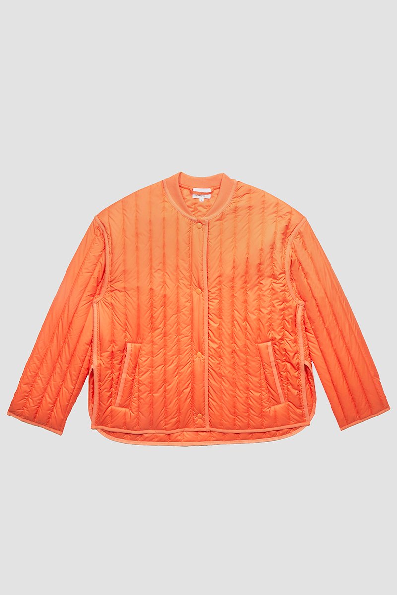 Quilted Liner Jacket-orange #0 Quilted Liner Jacket, Orange quilted single-breasted jacket from 3.1 PHILLIP LIM featuring quilted, collarless, drop shoulder, front press-stud fastening, long sleeves, elasticated cuffs, two side slit pockets and straight hem.- 6