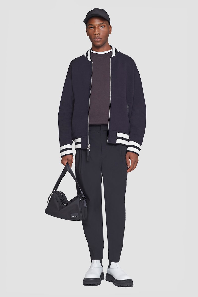 Reversible Knit Varsity Jacket-blue #0 Reversible Knit Varsity Jacket, MIDNIGHT MULTI Wool or fine animal hair->Wool Reversible Knit Varsity Jacket from 3.1 Phillip Lim. - 0