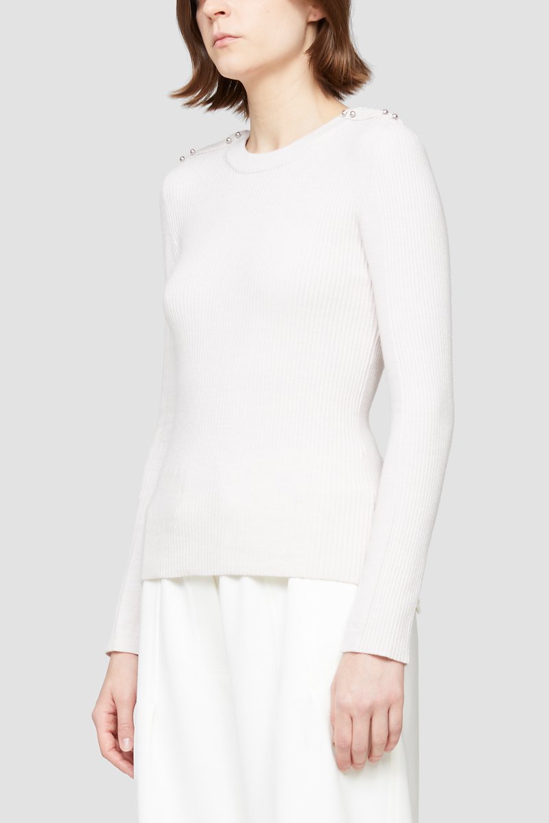 Ribbed Crewneck Sweater-pink #1 Ribbed Crewneck Sweater, Blush-pink wool blend fine-knit studded jumper from 3.1 PHILLIP LIM featuring fine ribbed, silver-tone stud detailing, crew neck, long sleeves and straight hem.- 1