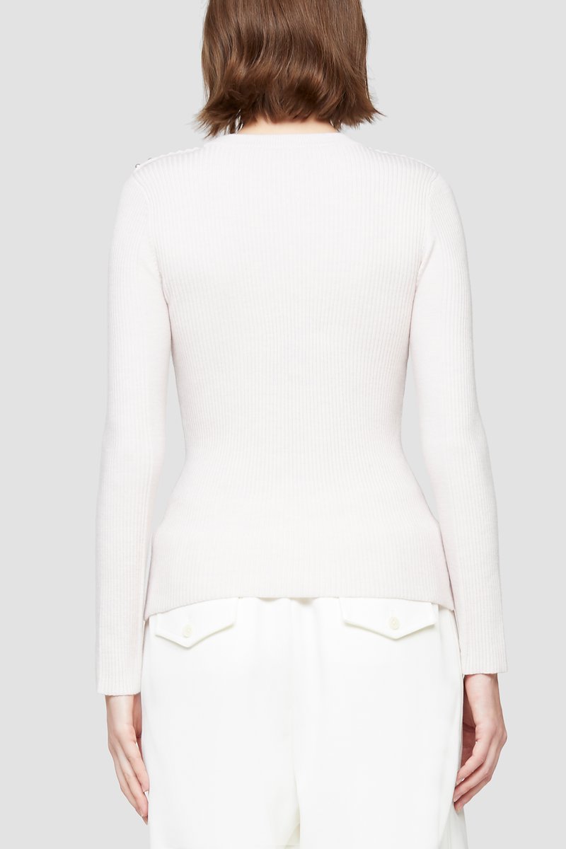 Ribbed Crewneck Sweater-pink #0 Ribbed Crewneck Sweater, Blush-pink wool blend fine-knit studded jumper from 3.1 PHILLIP LIM featuring fine ribbed, silver-tone stud detailing, crew neck, long sleeves and straight hem.- 2
