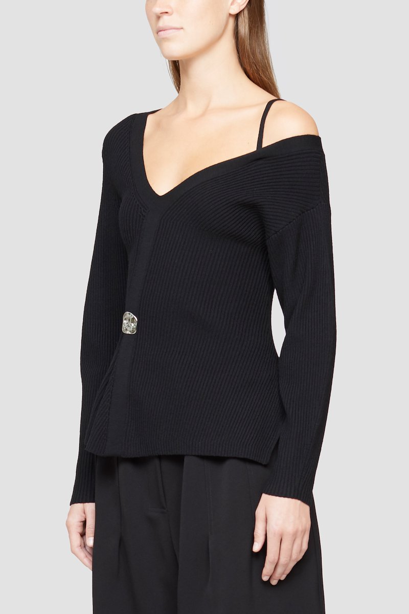 Ribbed Off Shoulder Sweater-black #0 Ribbed Off Shoulder Sweater, BLACK Wool or fine animal hair->Wool WOOL RIBBED OFF SHOULDER PULLOVER from 3.1 Phillip Lim. - 2