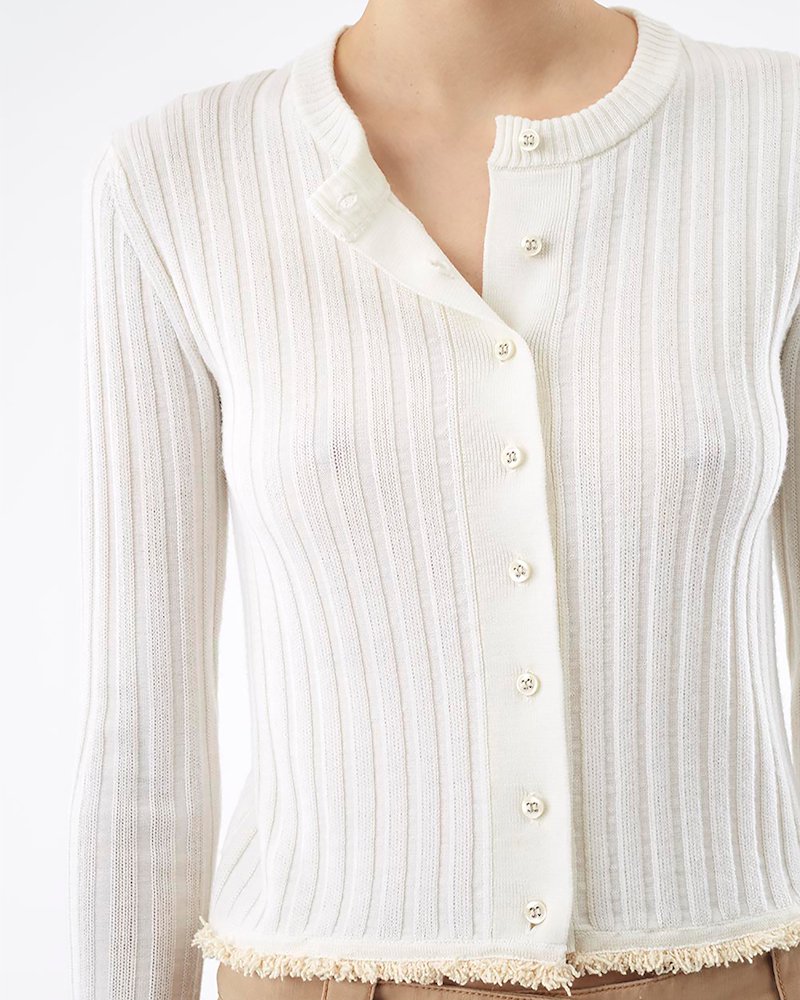 Ribbed Wool Cardigan-white #1 Ribbed Wool Cardigan, Antique white wool Ribbed Wool Cardigan from 3.1 Phillip Lim. - 3