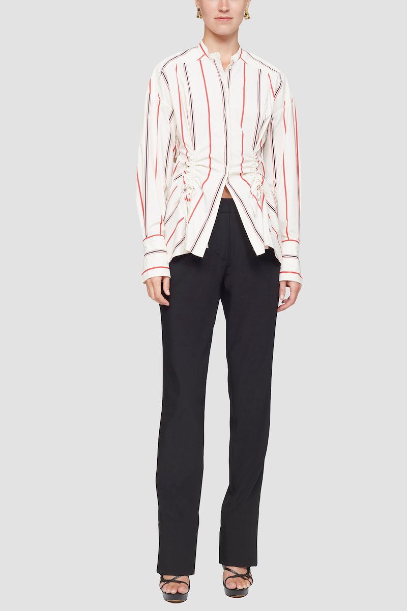 Ruched Tie Front Shirt with Open Back-neutrals #0 Ruched Tie Front Shirt with Open Back, null- 0