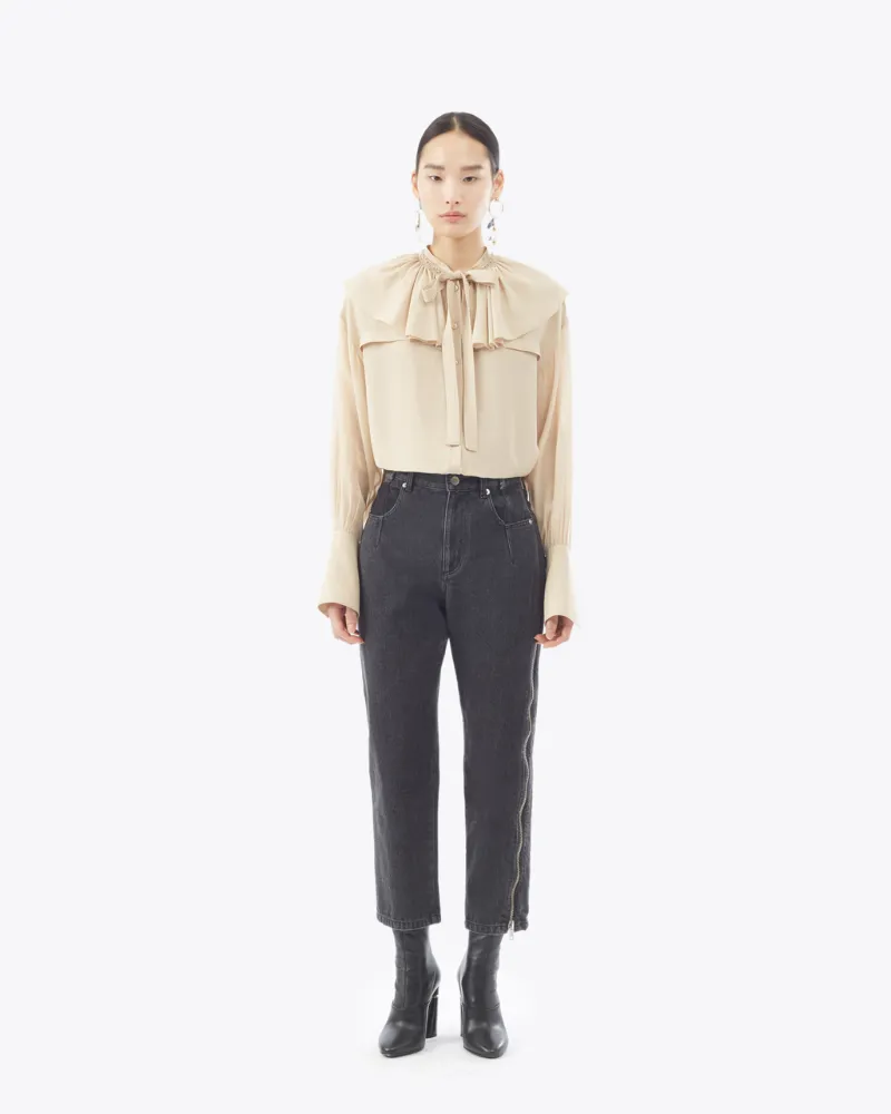 ruffle collar silk shirt
