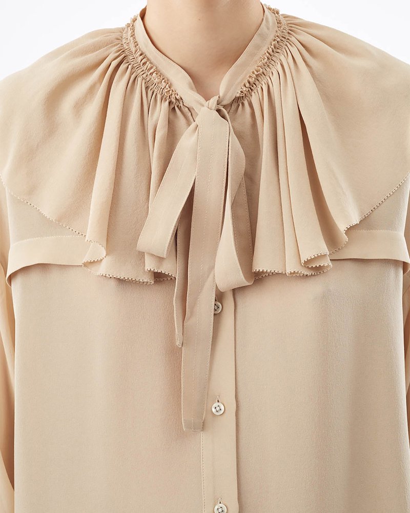 ruffle collar silk blouse