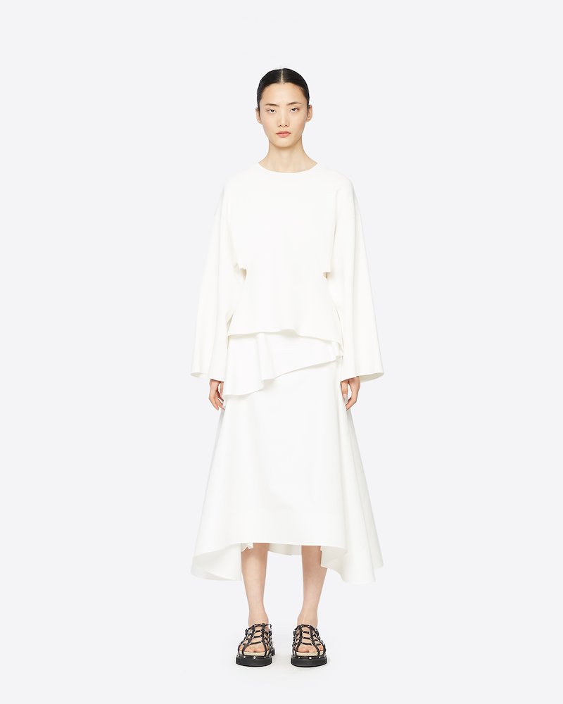 Ruffle Front Skirt-white #0 Ruffle Front Skirt, A piece that makes a great first impression. This ruffled front midi skirt will ruffle your feathers in the best was possible. As per usual, when it comes to 3.1 Phillip Lim. Featuring a ruffled design, a high waist, a mid-length, an asymmetric hem and a concealed rear zip fastening. - 0