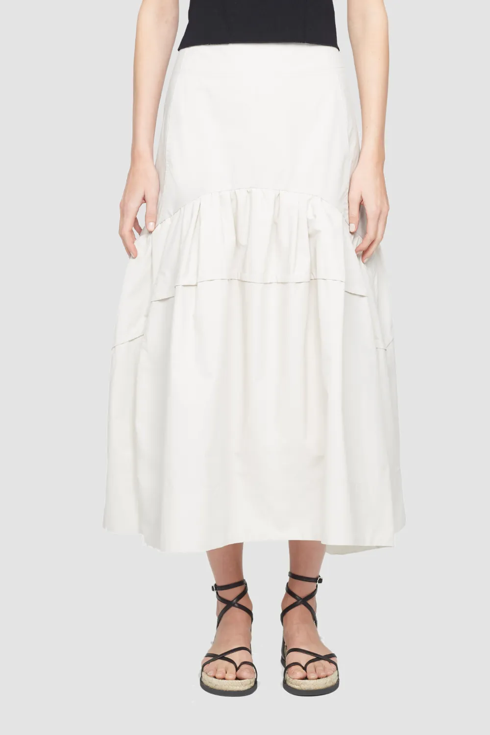white layered midi skirt