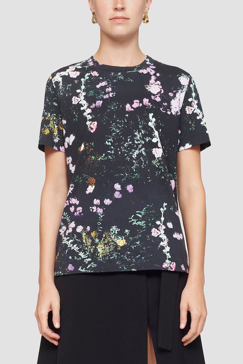 Short Sleeve Printed Floral T-Shirt-black #1 Short Sleeve Printed Floral T-Shirt, black/multicolour cotton all-over floral print crew neck short sleeves- 1